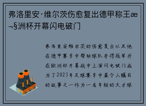弗洛里安·维尔茨伤愈复出德甲称王欧洲杯开幕闪电破门 弗洛里安·维尔茨伤愈复出德甲称王欧洲杯开幕闪电破门